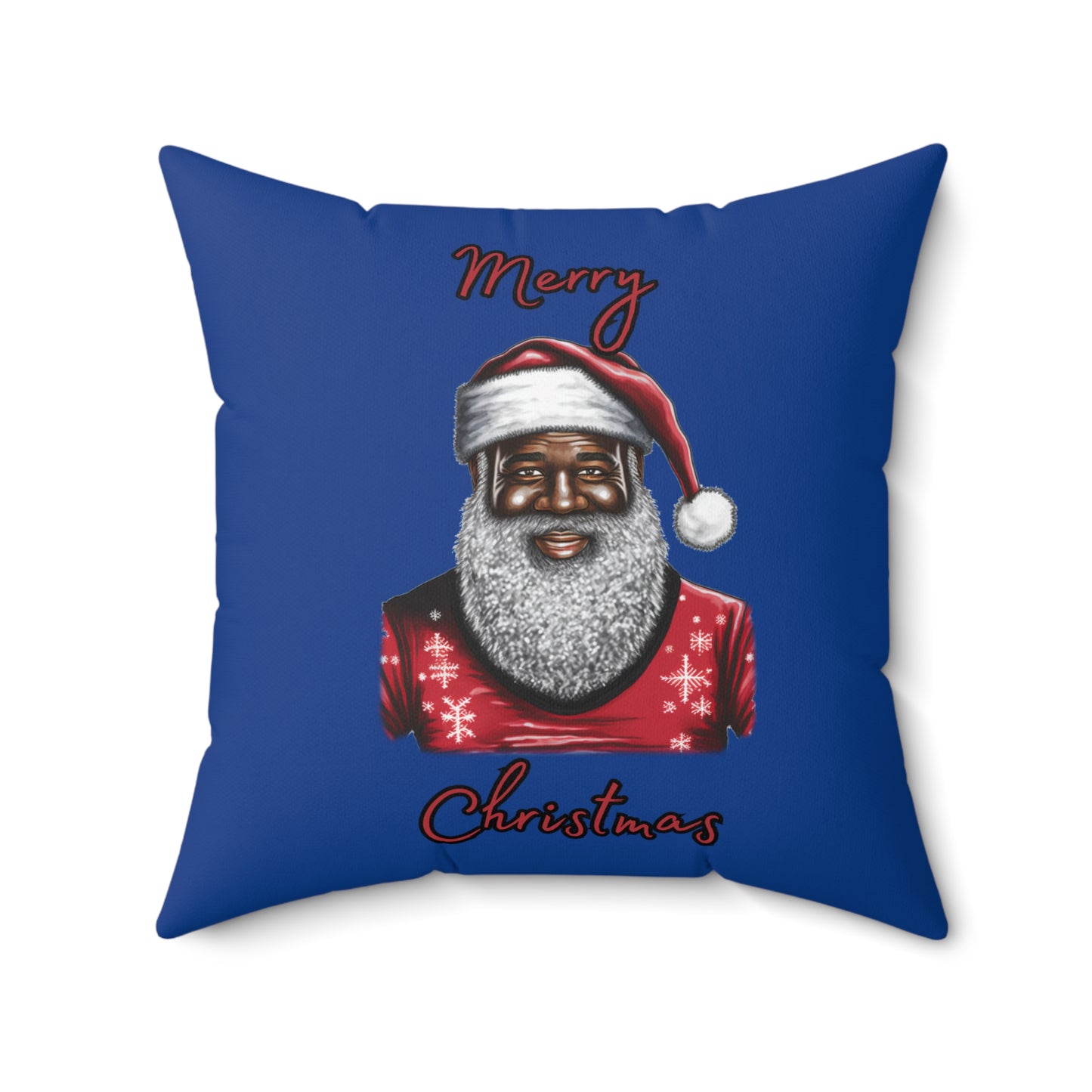 Blk Santa- Polyester Square Pillow (Dk Blue)