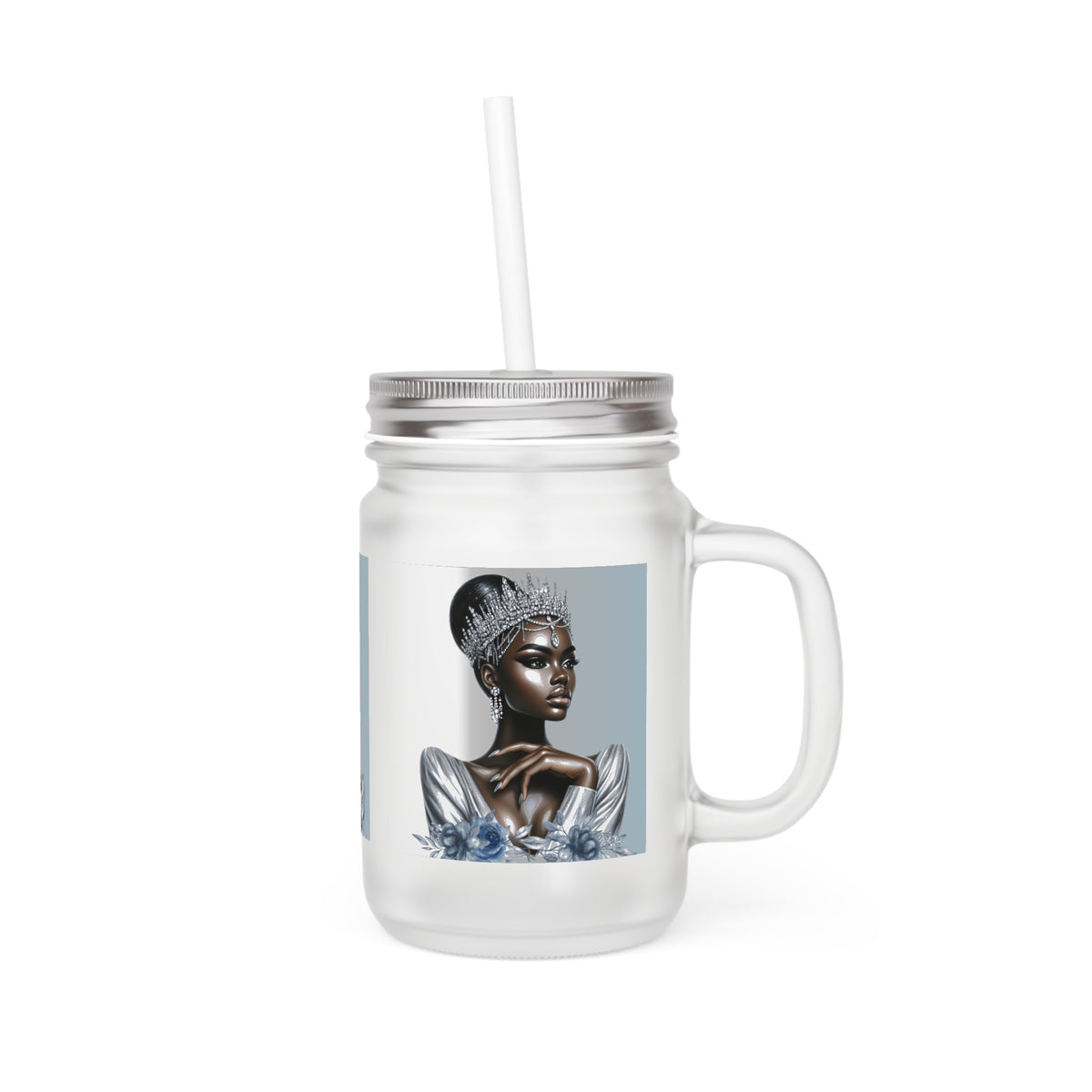 Queen Silver Mason Jar with Straw