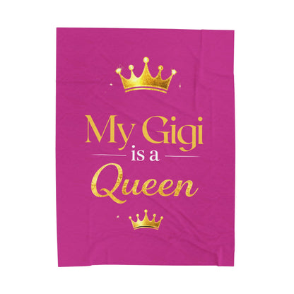 My Gigi Is a Queen Velveteen Plush Blanket – Soft Pink Grandma Gift