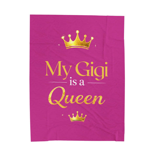 My Gigi Is a Queen Velveteen Plush Blanket – Soft Pink Grandma Gift