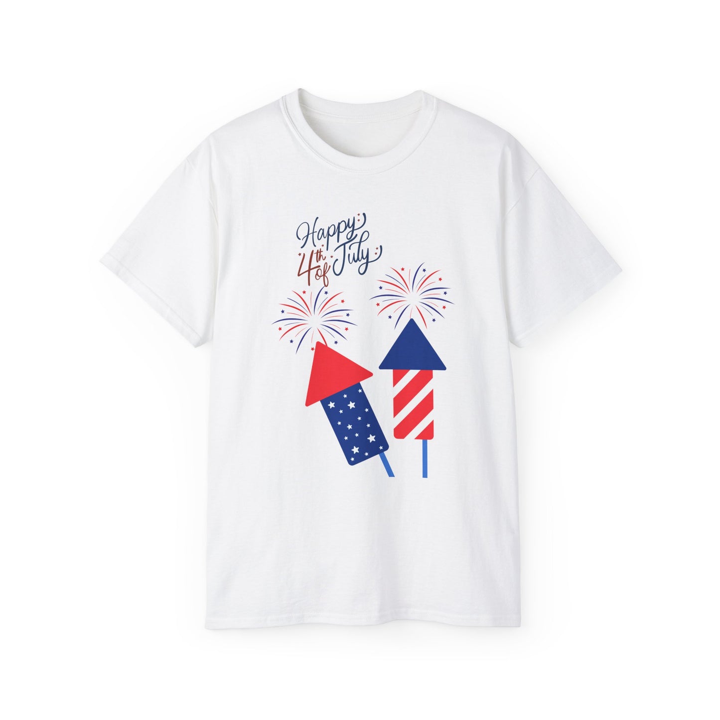 Fourth of July Fireworks Tee — "Happy 4th July" Patriotic Rocket T-Shirt