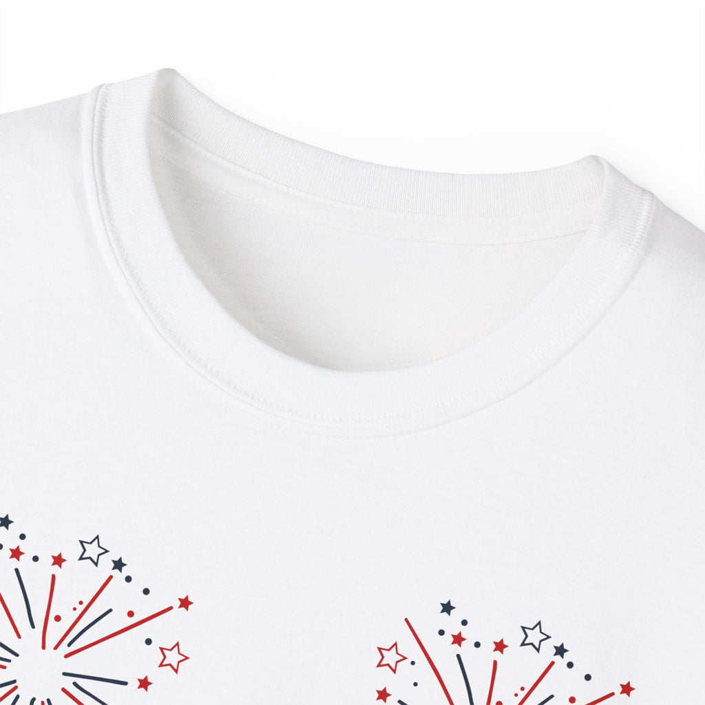 4th of July Fireworks Tee - "Happy 4th of July" Patriotic Cotton Shirt