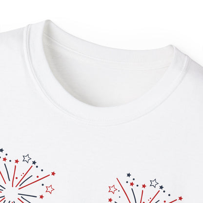 4th of July Fireworks Tee - "Happy 4th of July" Patriotic Cotton Shirt
