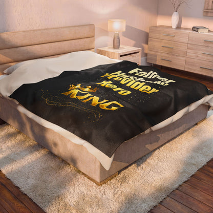 "Father Husband Provider Hero King" Velveteen Blanket (Black) Gift for Dad