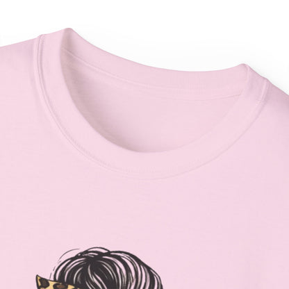 Mom Life Tee — Leopard Bandana Messy Bun Graphic Shirt for Moms
