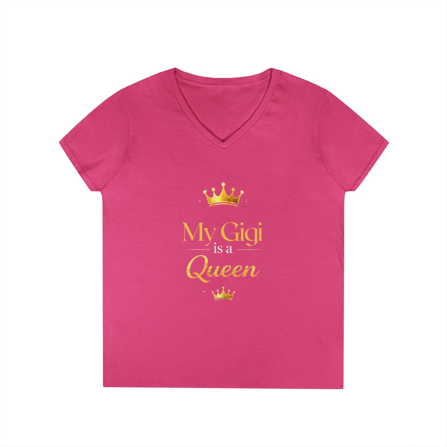 My Gigi Is a Queen V-Neck Tee (Purple)— Granddaughter Gift, Gigi Queen Shirt