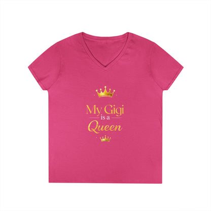My Gigi Is a Queen V-Neck Tee (Purple)— Granddaughter Gift, Gigi Queen Shirt