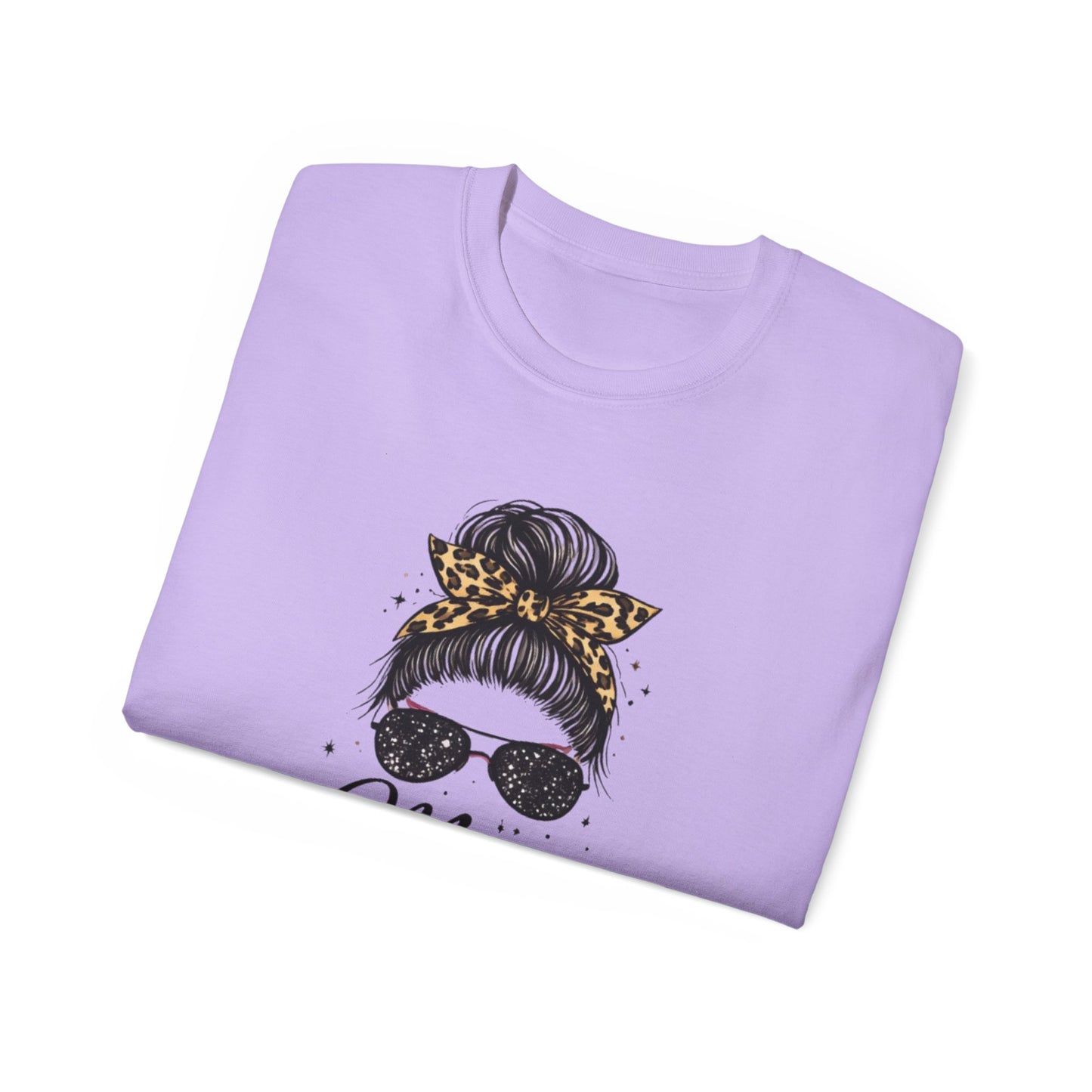 Mom Life Tee — Leopard Bandana Messy Bun Graphic Shirt for Moms