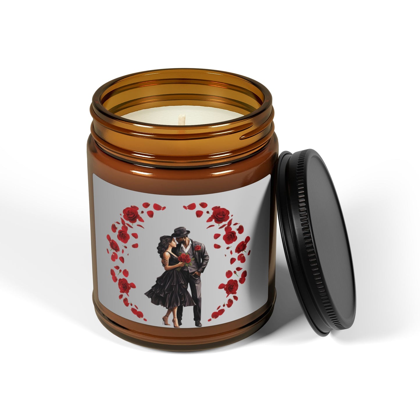 Roses-Scented Soy Candle (Multi-Size, Amber Jar)