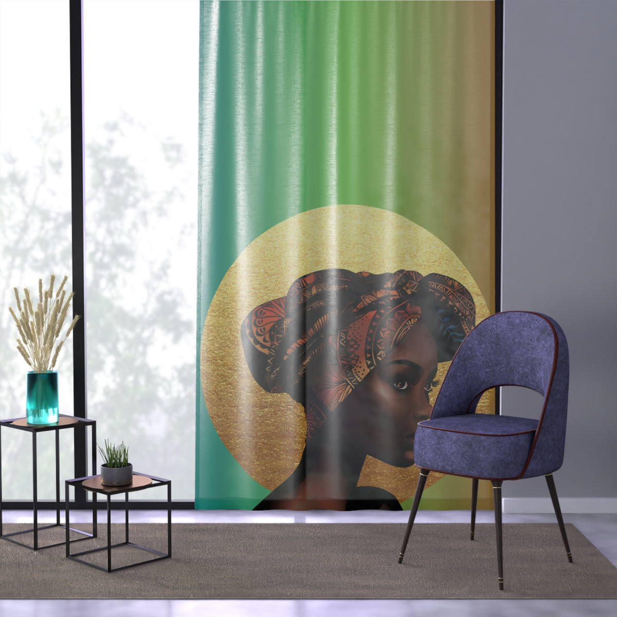Elegant African Woman Window Curtain - Cultural Home Décor for Living Room