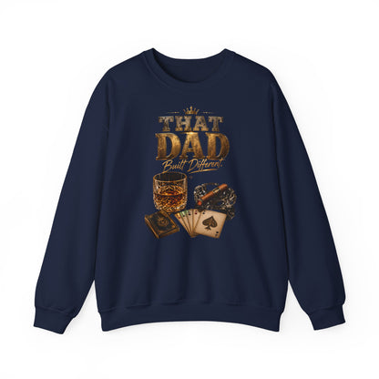 That Dad Built Different Sweatshirt – Whiskey, Cigar & Poker Crewneck