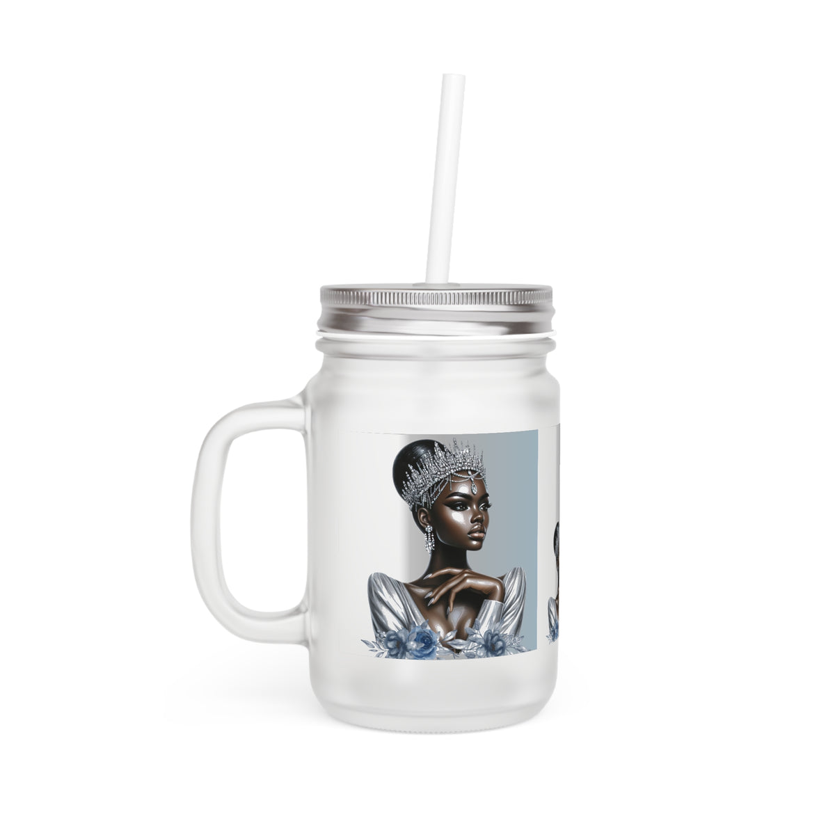 Queen Silver Mason Jar with Straw