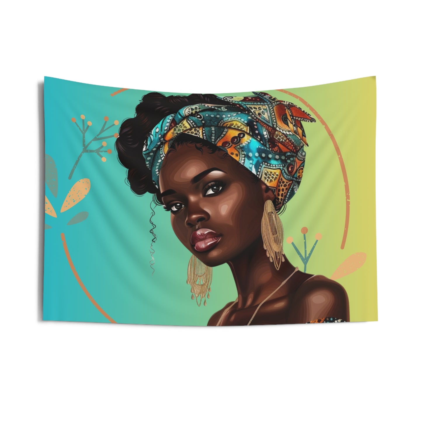 Queen Teal Afrocentric Indoor Wall Tapestry