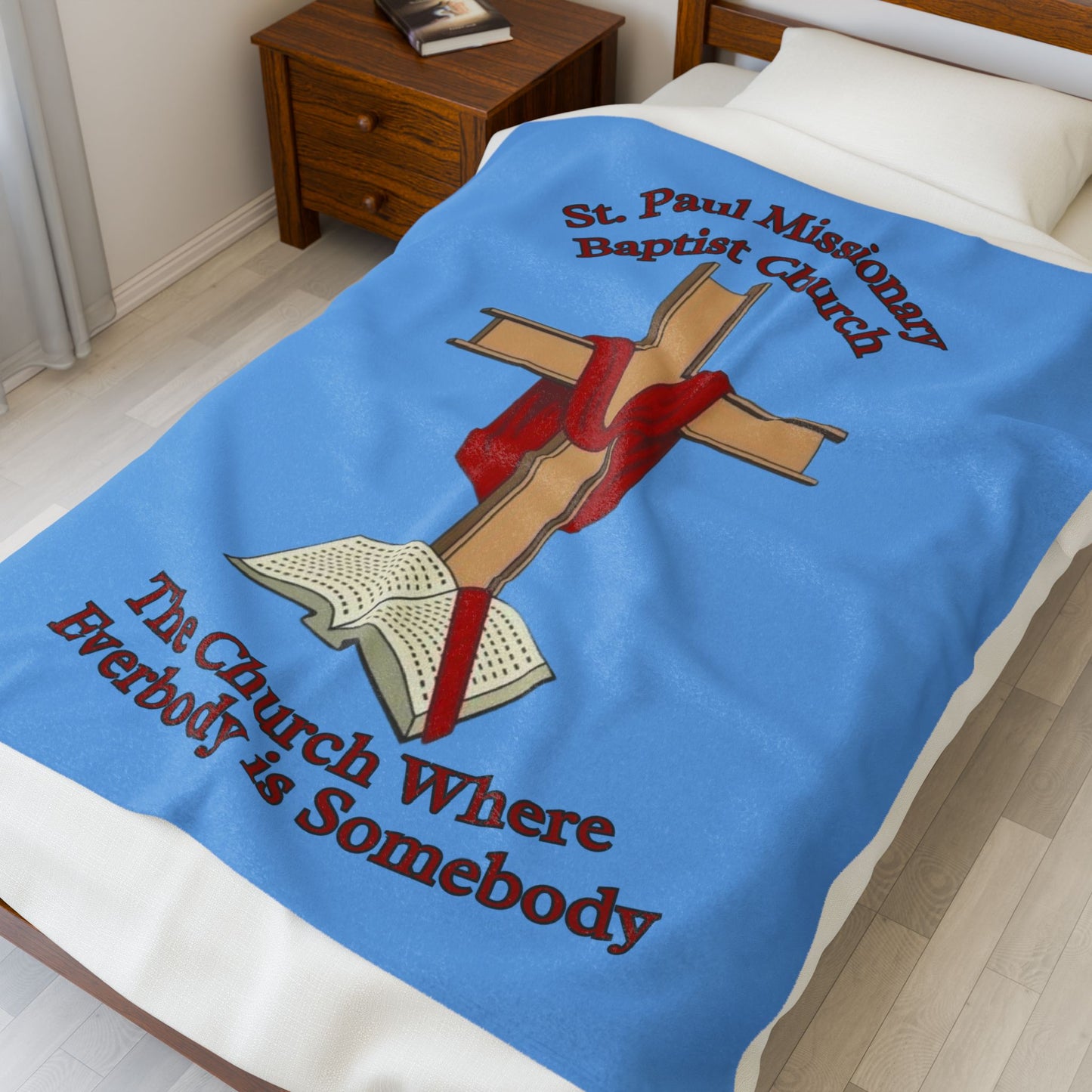 Church Cross Velveteen Blanket — Lt Blue