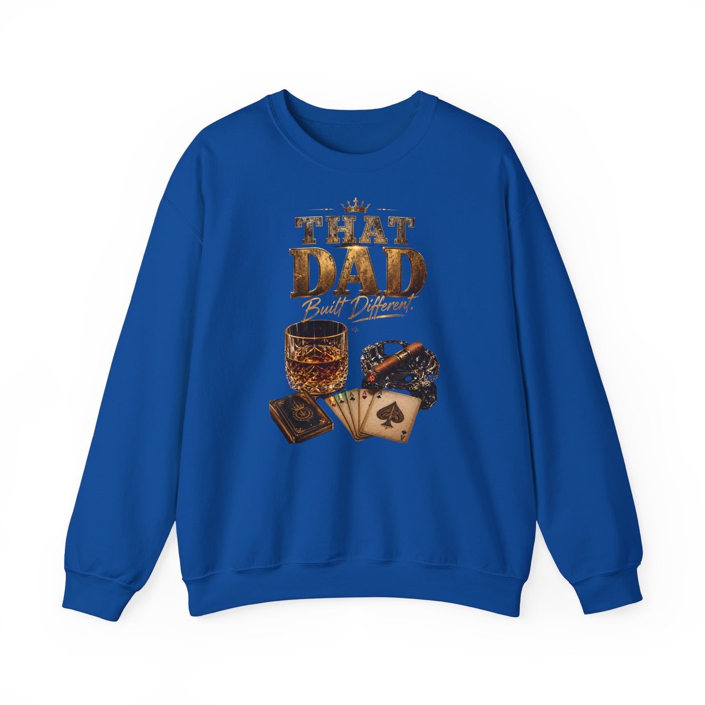 That Dad Built Different Sweatshirt – Whiskey, Cigar & Poker Crewneck