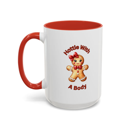 Hottie With A Body 2-Accent Coffee Mug (11, 15oz) (Red)