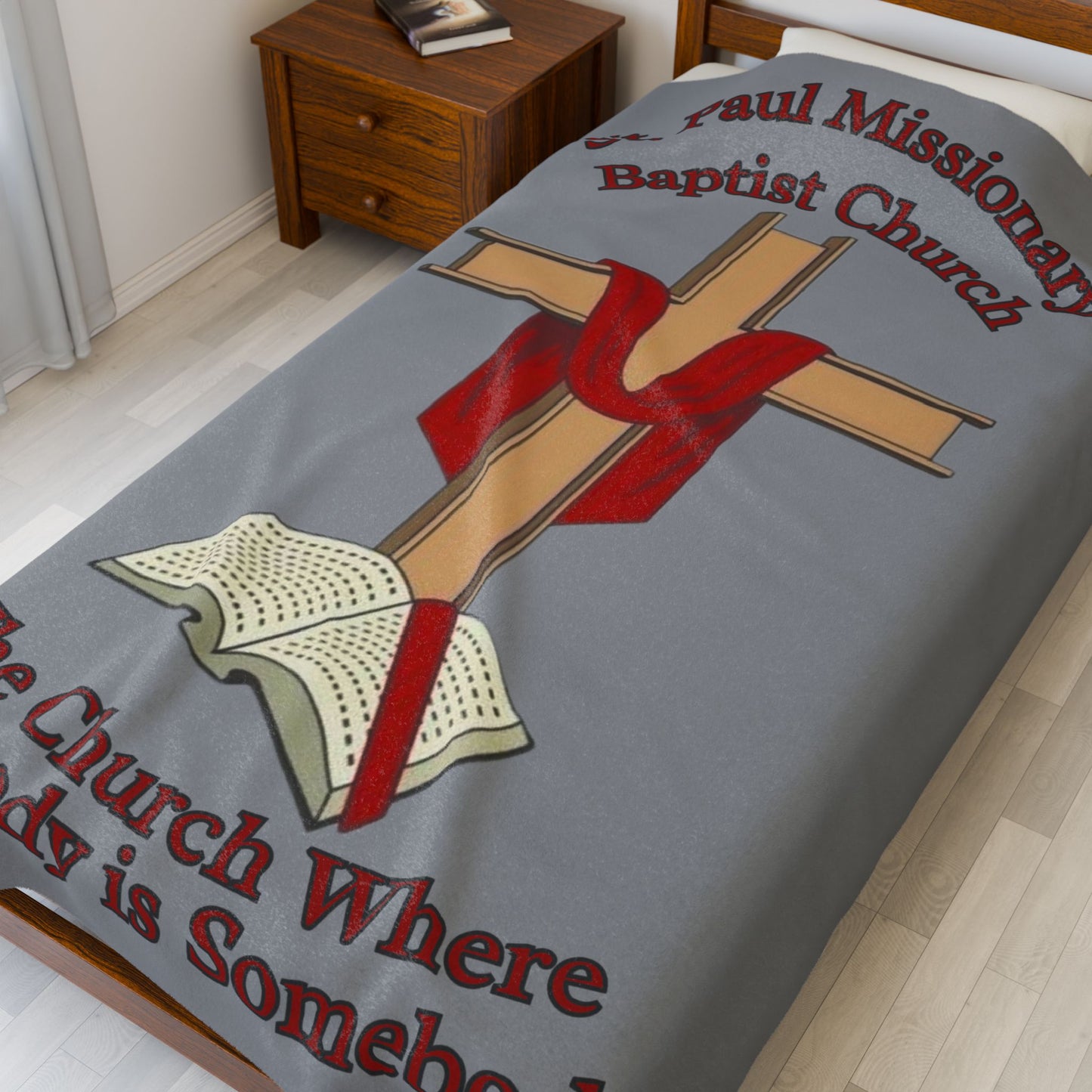 Church Cross Plush Blanket –Grey