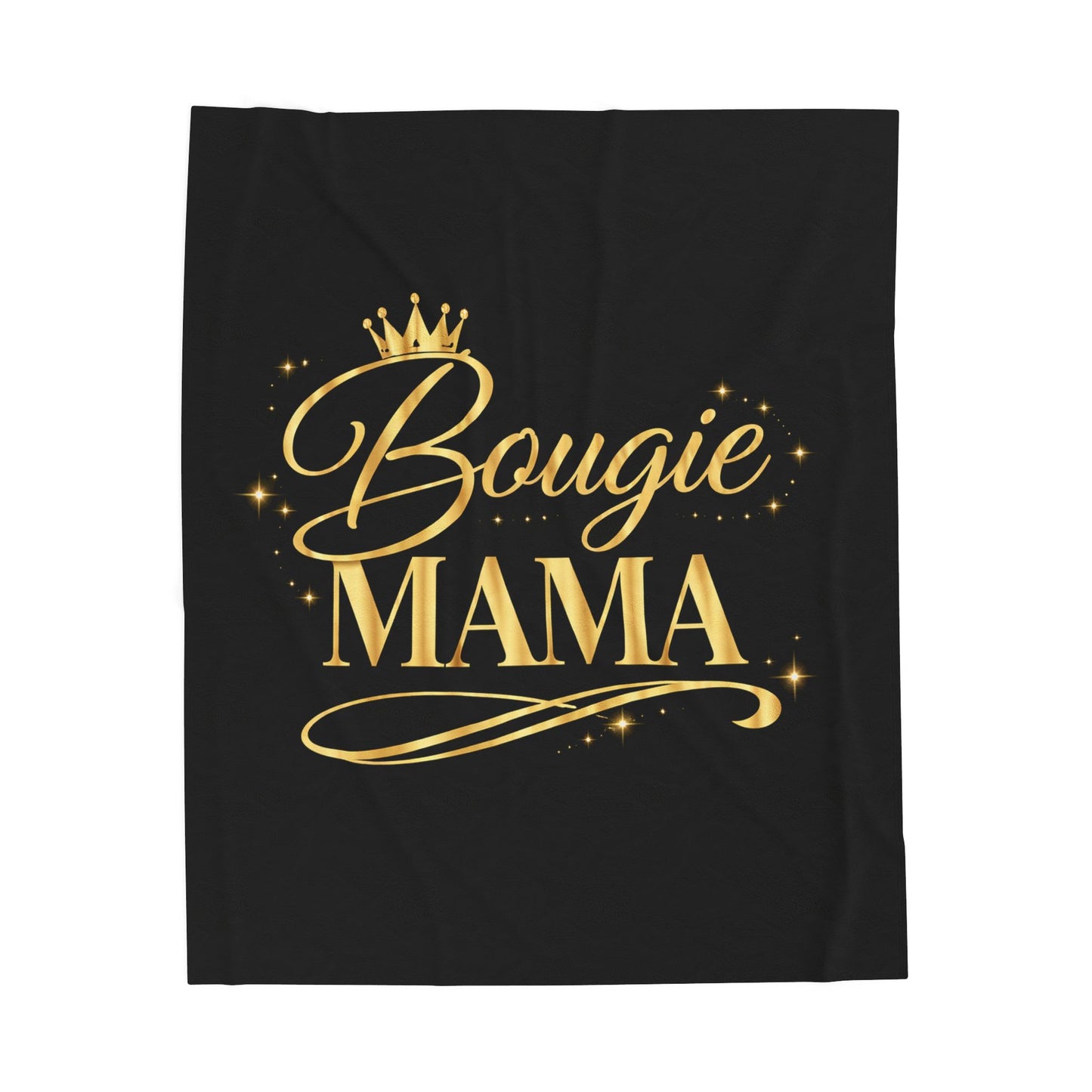 Bougie Mama Velveteen Plush Blanket (Black)— Luxurious Gold Script Throw for Moms, Mother's Day Gift
