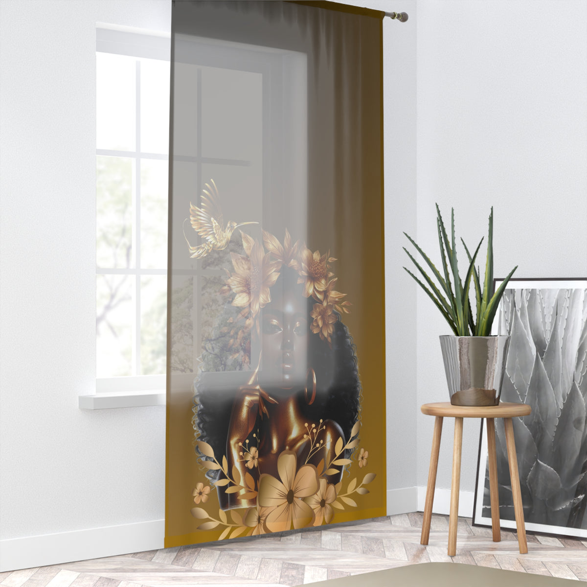Queen Hummingbird Window Curtain with Floral Design