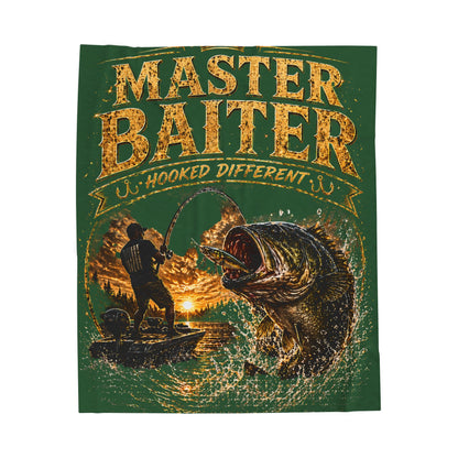 Fishing Blanket - "Master Baiter (Green)" Funny Angler Velveteen Plush Throw