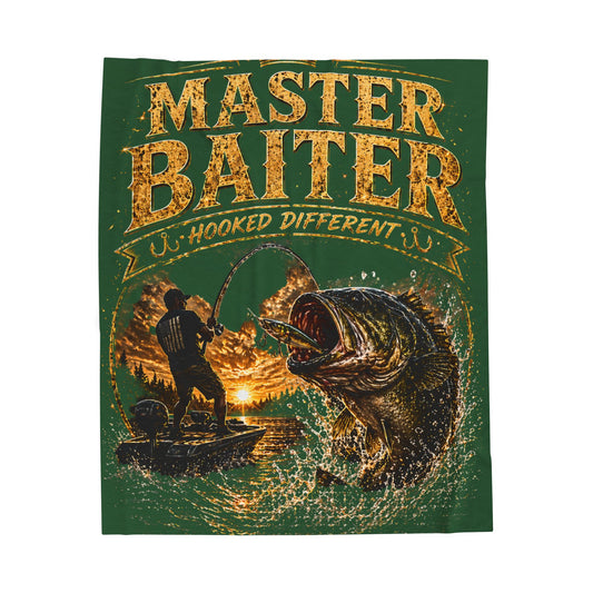 Fishing Blanket - "Master Baiter (Green)" Funny Angler Velveteen Plush Throw