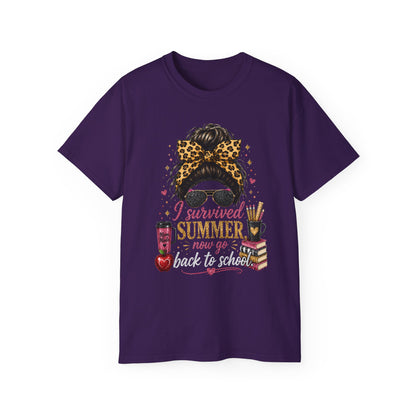 "I Survived Summer Now Go Back to School" Graphic Shirt" -Back-to-School Tee  4