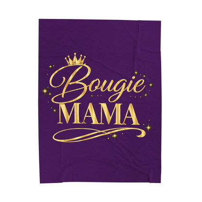Bougie Mama Velveteen Plush Blanket (Purple) — Gold Crown Cozy Throw for Moms