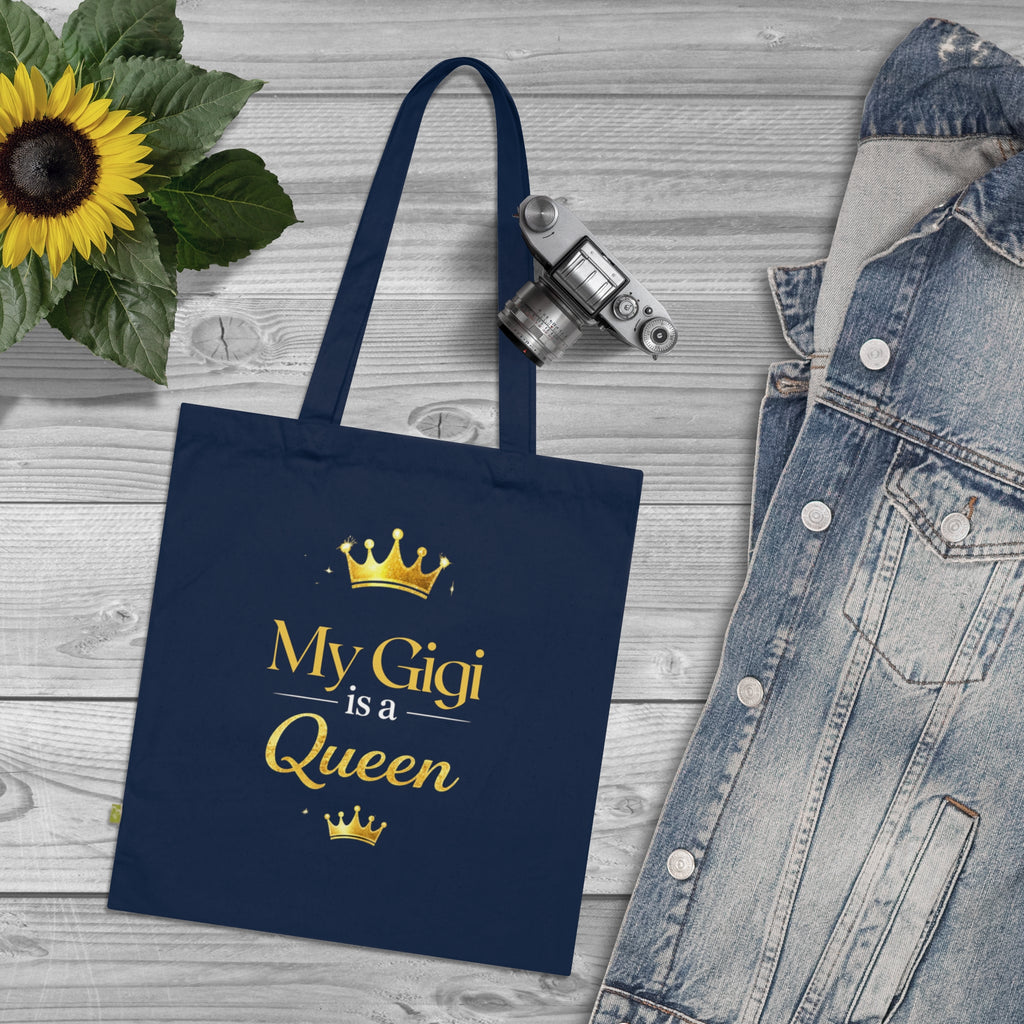 Tote Bag — "My Gigi is a Queen"(Navy) Gold Crown Organic Cotton Tote