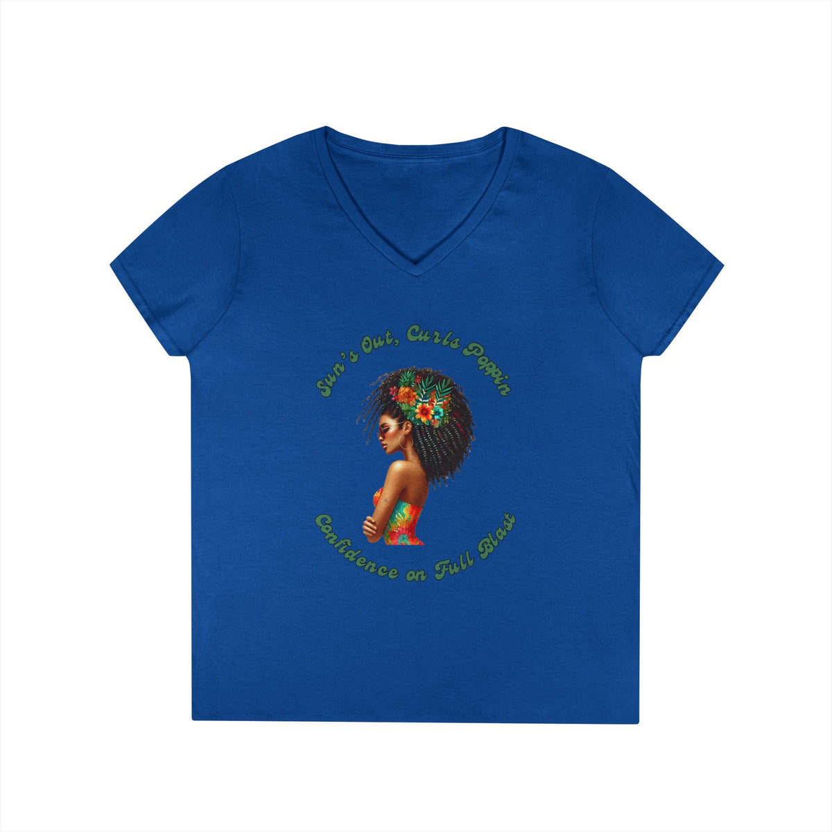 Curls Poppin-Ladies' V-Neck T-Shirt with Confident Design