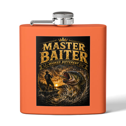 Master Baiter Fishing Stainless Steel Flask — 6oz Orange Hip Flask