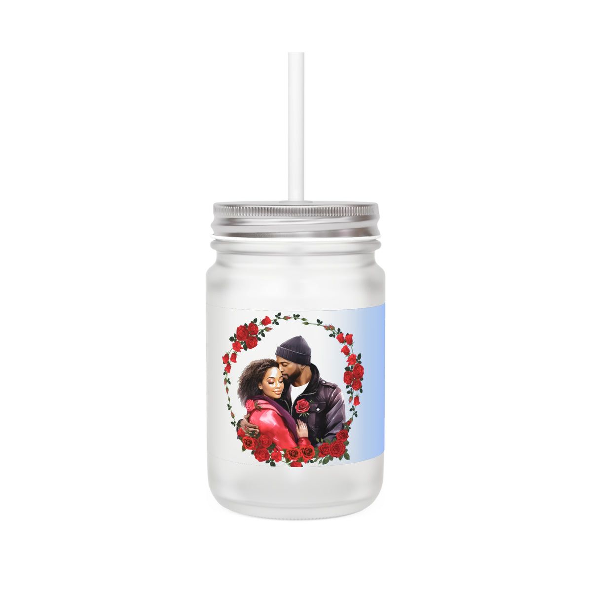 Romantic Floral Mason Jar with Straw - Perfect for Couples and Special Occasions