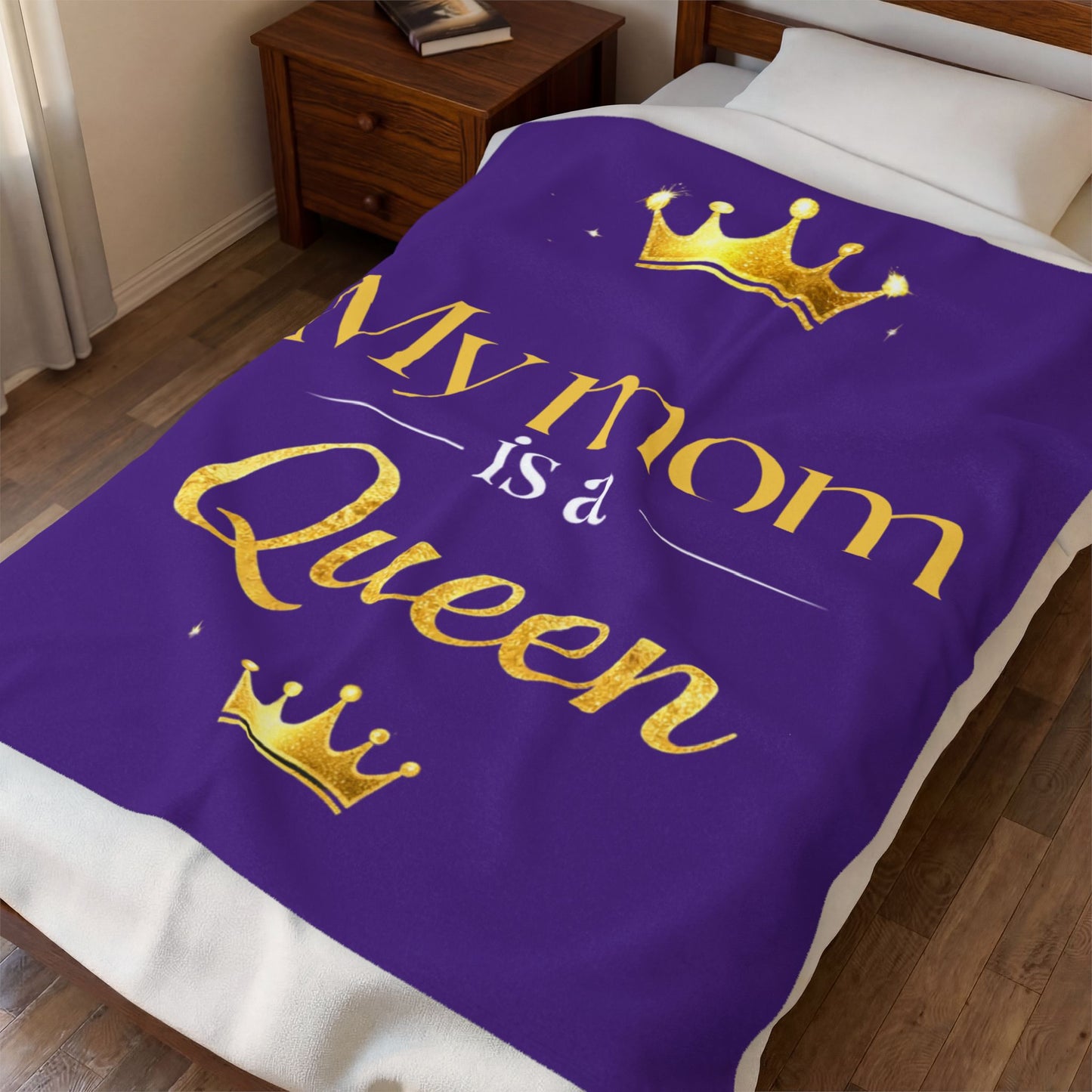 My Mom Is A Queen Velveteen Blanket — "My Mom is a Queen" Plush Mother's Day Throw