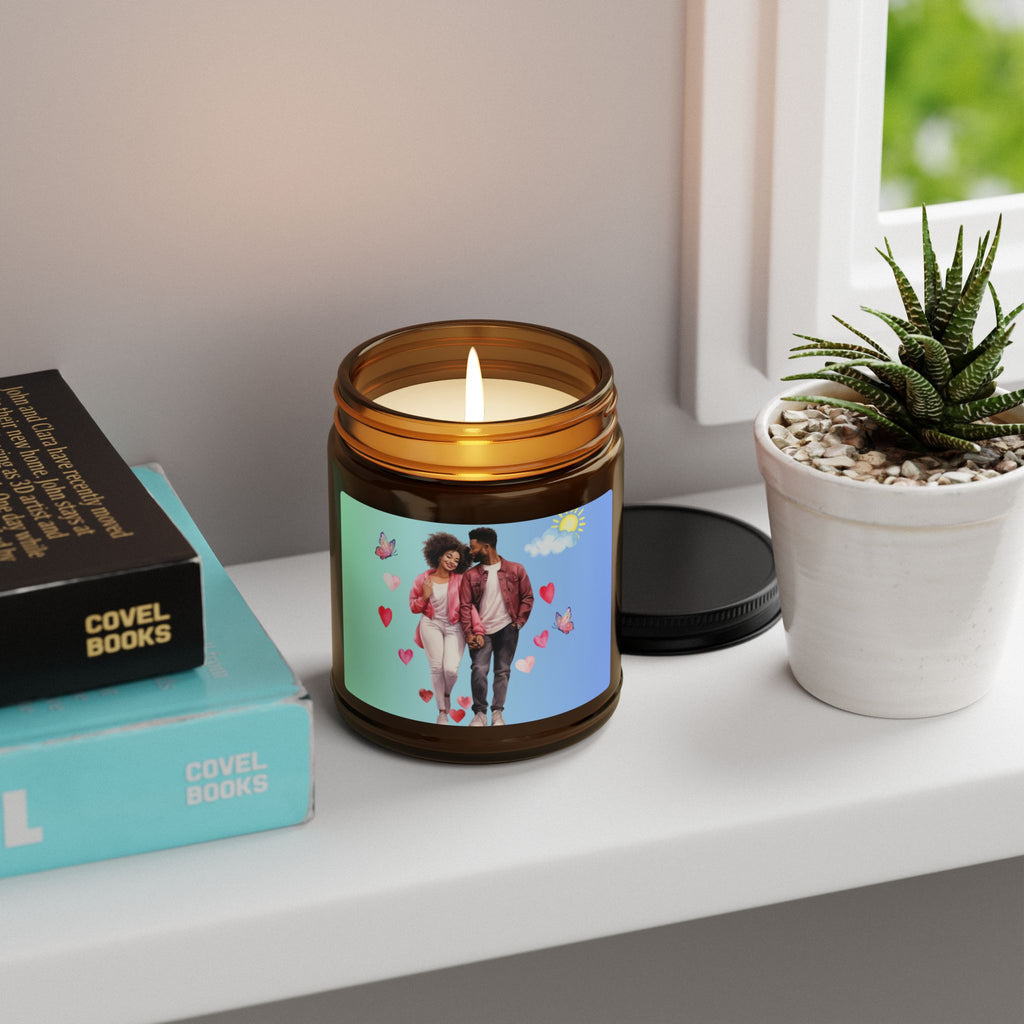 Hearts and Butterflies-Scented Soy Candle (Multi-Size, Amber Jar)