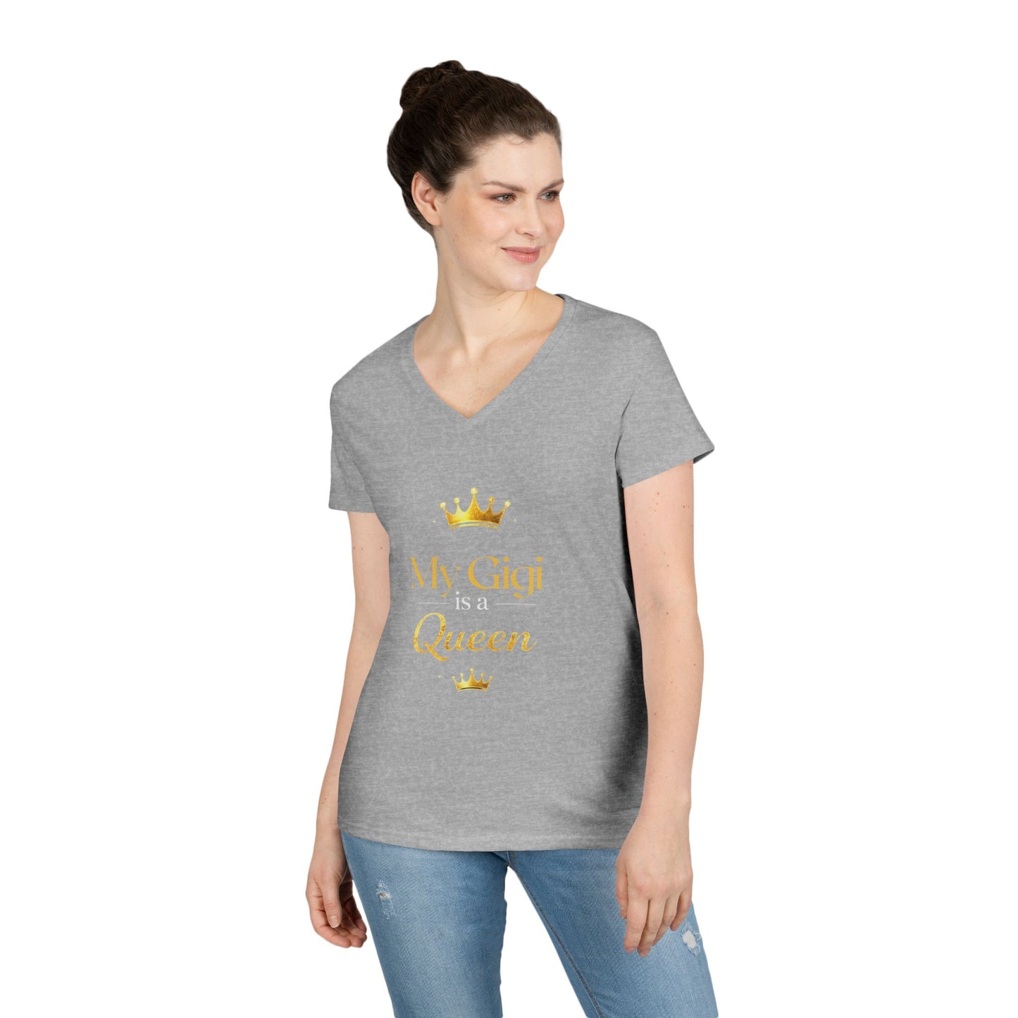 My Gigi Is a Queen V-Neck Tee (Purple)— Granddaughter Gift, Gigi Queen Shirt