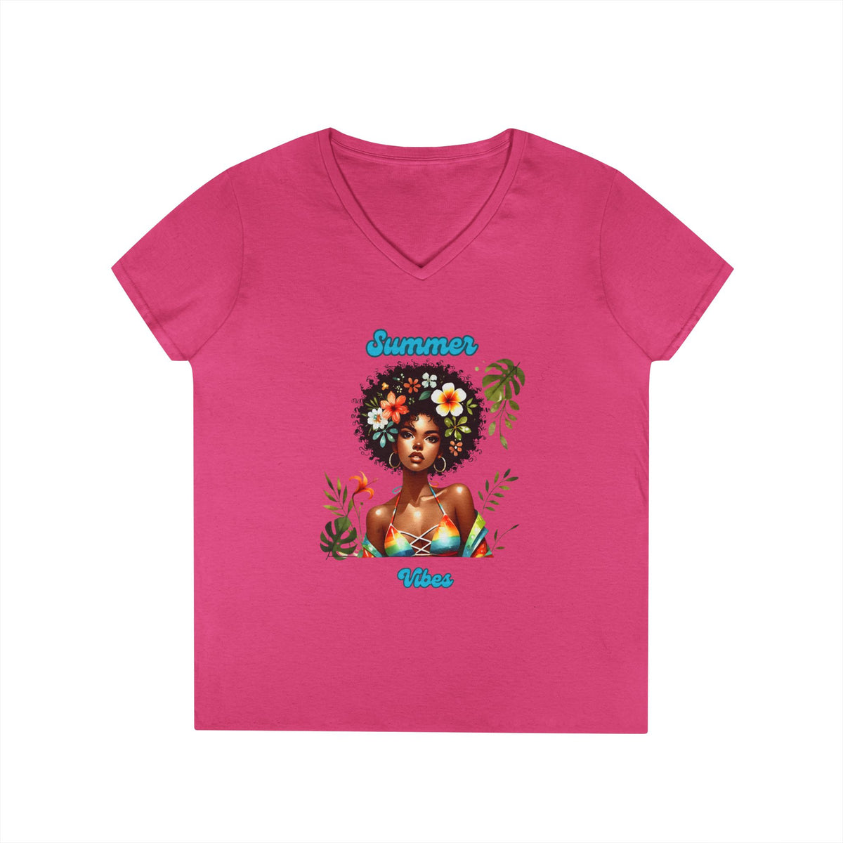 Summer Vibes Floral V-Neck T-Shirt