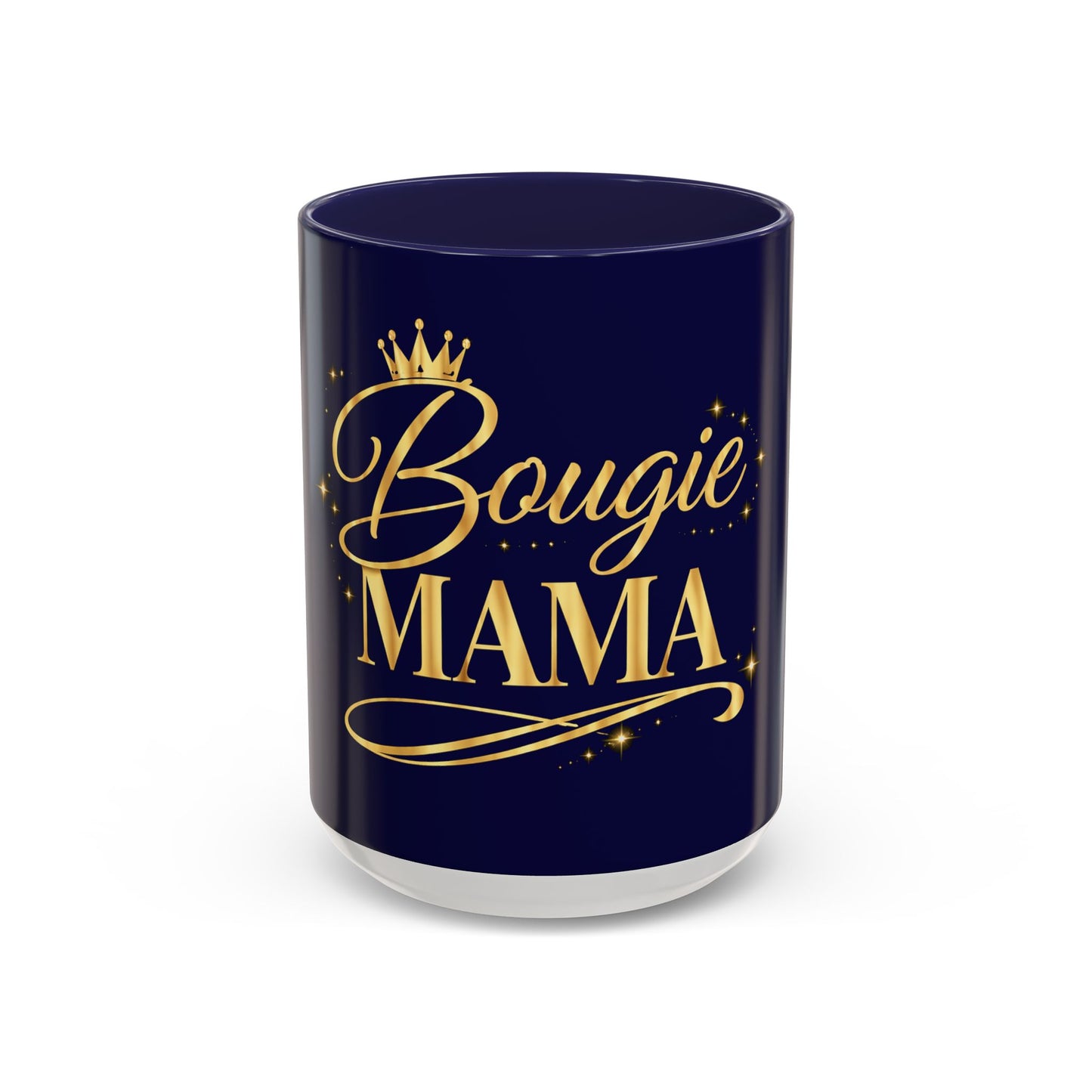 Bougie Mama Accent Coffee Mug (Navy) — Gold Script Mother's Day Gift (11/15 oz)