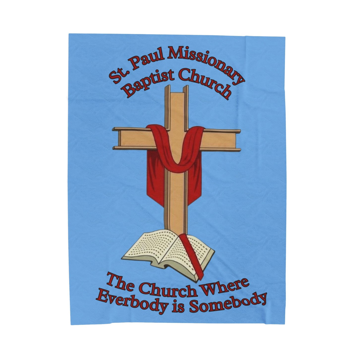 Church Cross Velveteen Blanket — Lt Blue