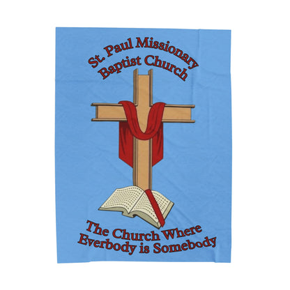 Church Cross Velveteen Blanket — Lt Blue