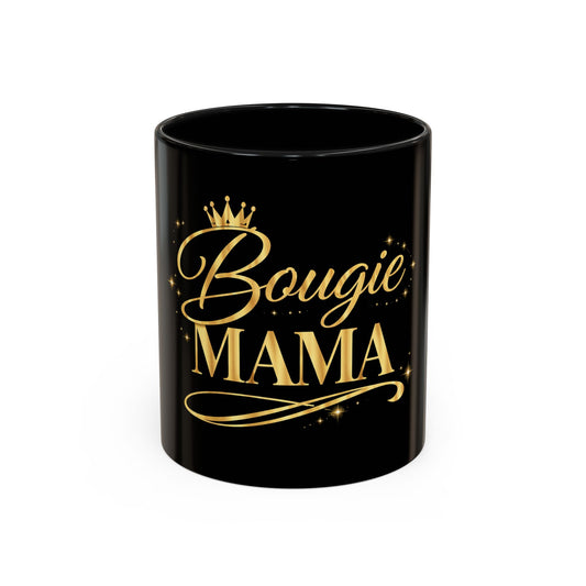 Bougie Mama Black Accent Coffee Mug — Gold Script Mom Gift (11/15oz)