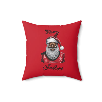 Black Santa-Spun Polyester Square Pillow (Dk Red)