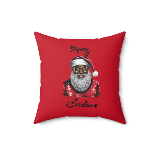 Black Santa-Spun Polyester Square Pillow (Dk Red)