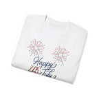 4th of July Fireworks Tee - "Happy 4th of July" Patriotic Cotton Shirt
