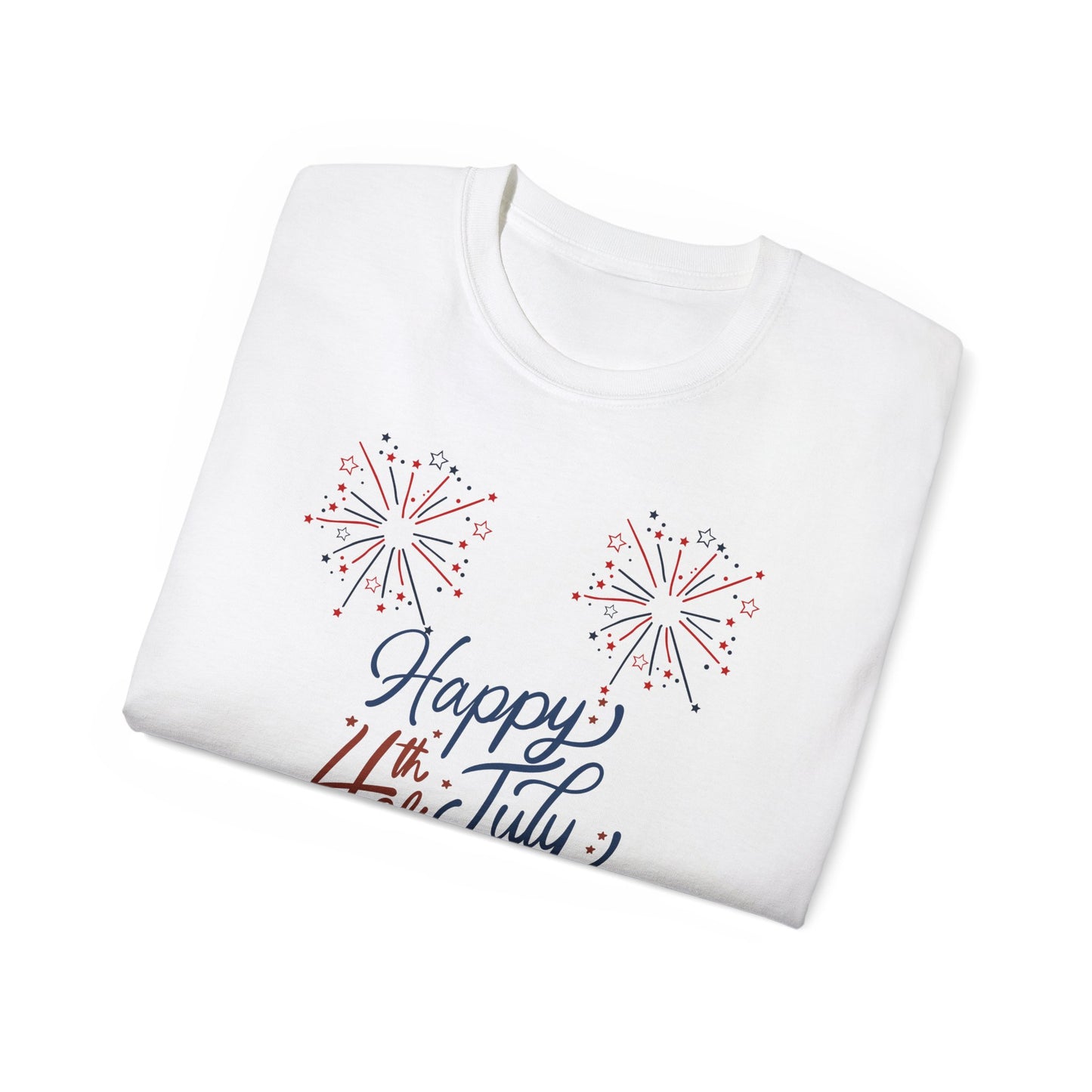 4th of July Fireworks Tee - "Happy 4th of July" Patriotic Cotton Shirt