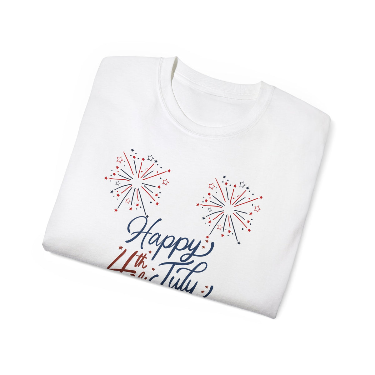 4th of July Fireworks Tee - "Happy 4th of July" Patriotic Cotton Shirt