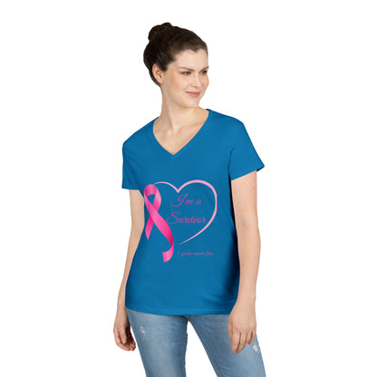Breast Cancer Awareness V-Neck T-Shirt, Survivor Gift, Supportive Tee, Gift for Her, Awareness Month Apparel
