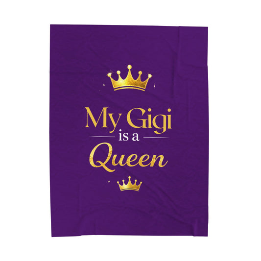 My Gigi Is a Queen Velveteen Plush Blanket — Soft Purple Royal Gift for Grandma
