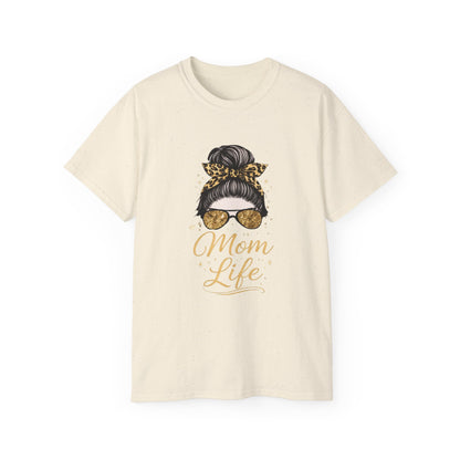 Mom Life Tee — Leopard Bun Graphic Cotton T‑Shirt