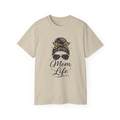 Mom Life Tee — Leopard Bandana Messy Bun Graphic Shirt for Moms