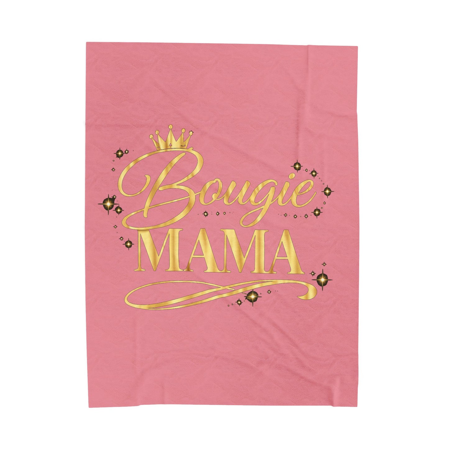 Bougie Mama Velveteen Plush Blanket – Pink & Gold Cozy Throw for Stylish Moms, Mother’s Day Gift