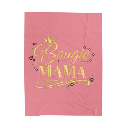 Bougie Mama Velveteen Plush Blanket – Pink & Gold Cozy Throw for Stylish Moms, Mother’s Day Gift